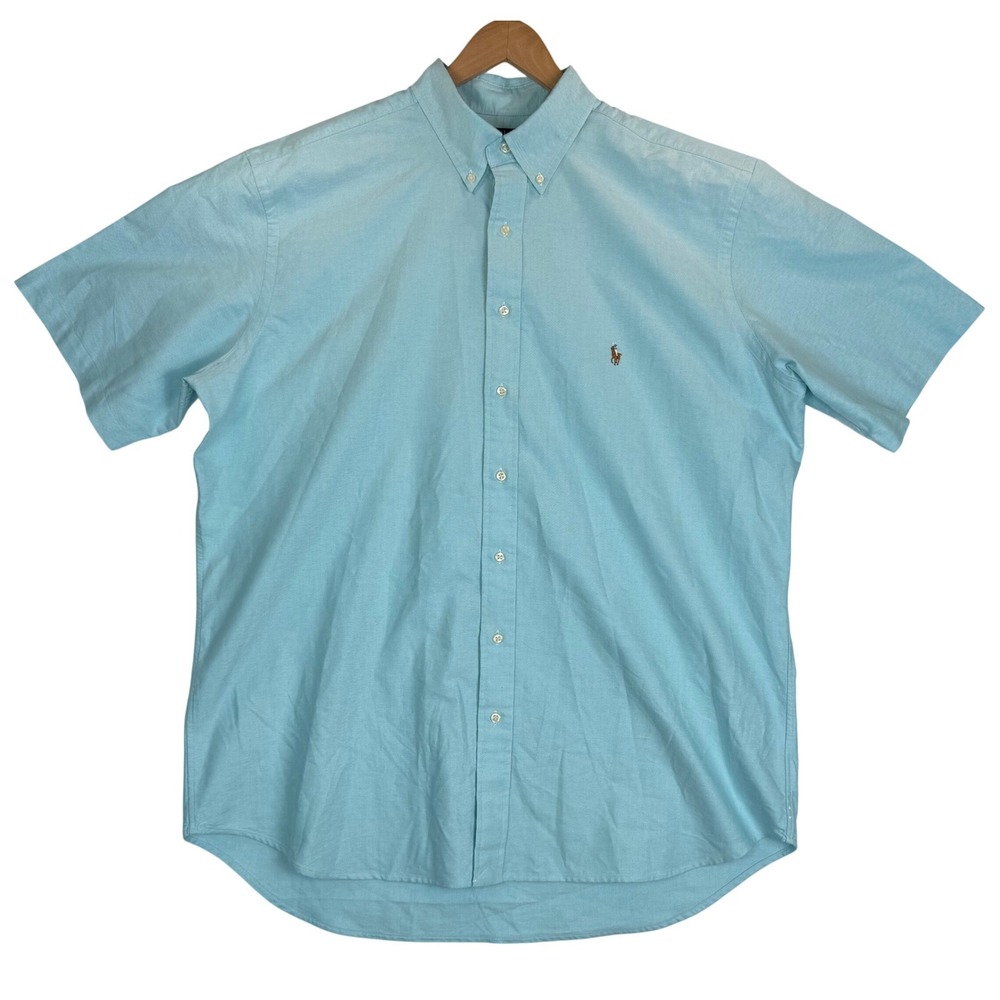 Polo Ralph Lauren Classic Fit Button Down Short Sleeve Shirt Teal Casual Sz XLT